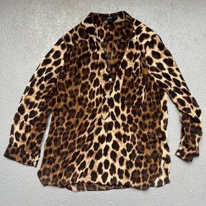 Forever 21 Leopard Print Blouse Button Down Long Sleeve Top Size M‎